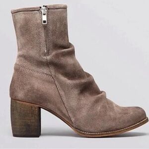 Jeffrey Campbell Slouch Ruched Oiled Gray Suede Block Heel Boots Size 37
